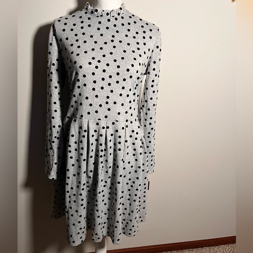 Elegant Black Polka Dot Long Sleeve‎ Dress